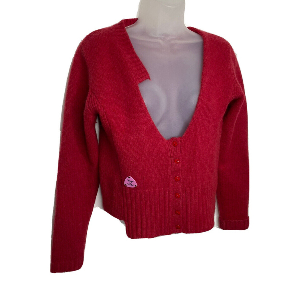Burn n Violet Red Wool Blend Crop Cardigan Sweater Medium Button‎ Up Asymmetric